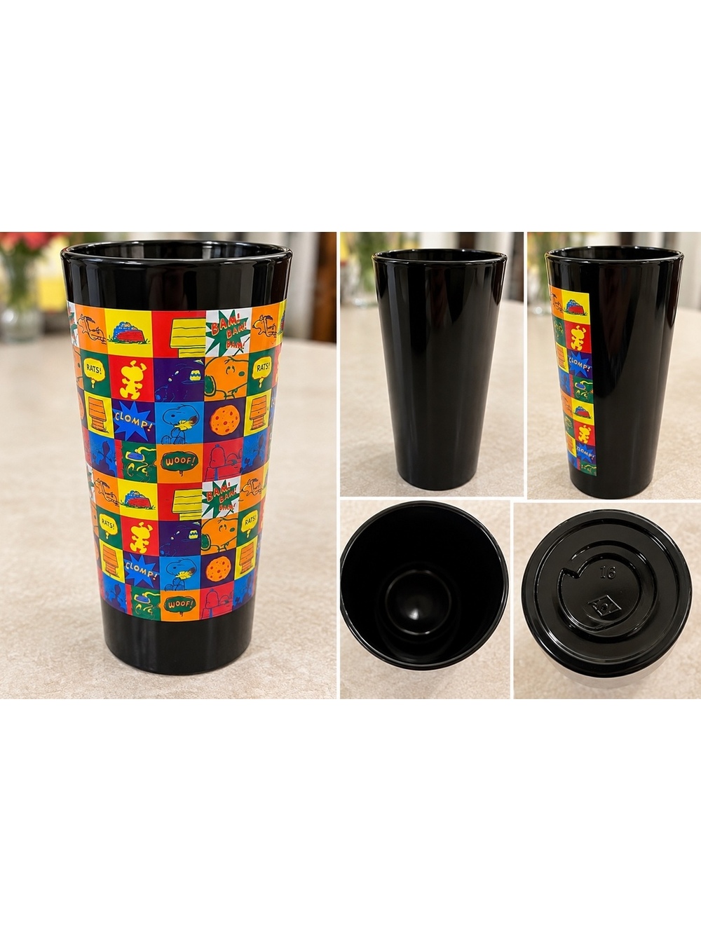 Peanuts Snoopy Cedar Point Souvenir Tumbler Cup Comic Panel Black